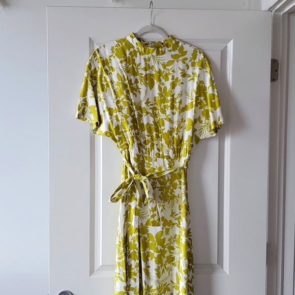 NWT Ann Taylor TALL high neck midi dress, size 8, blouson sleeve, cerulean print - Picture 2 of 8